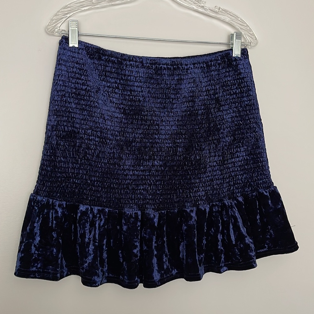 Aqua Velvet Smocked Ruffled Flounce Mini Skirt Navy Size L - Picture 3 of 10